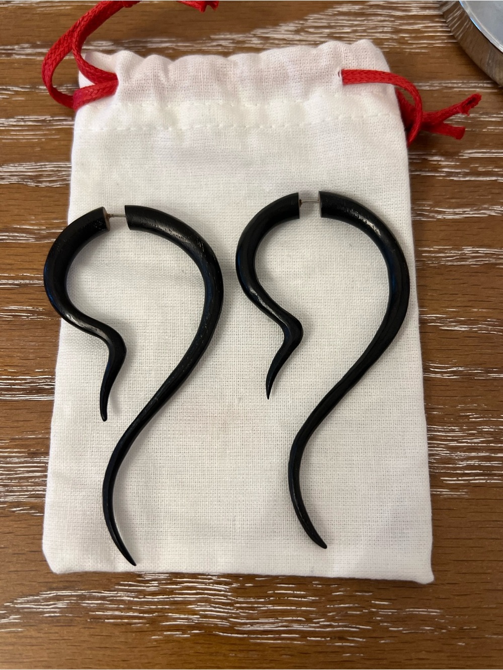 Black Curved Tribal Spiral Earrings — Statement Women’s Earrings - Picture 1 of 2